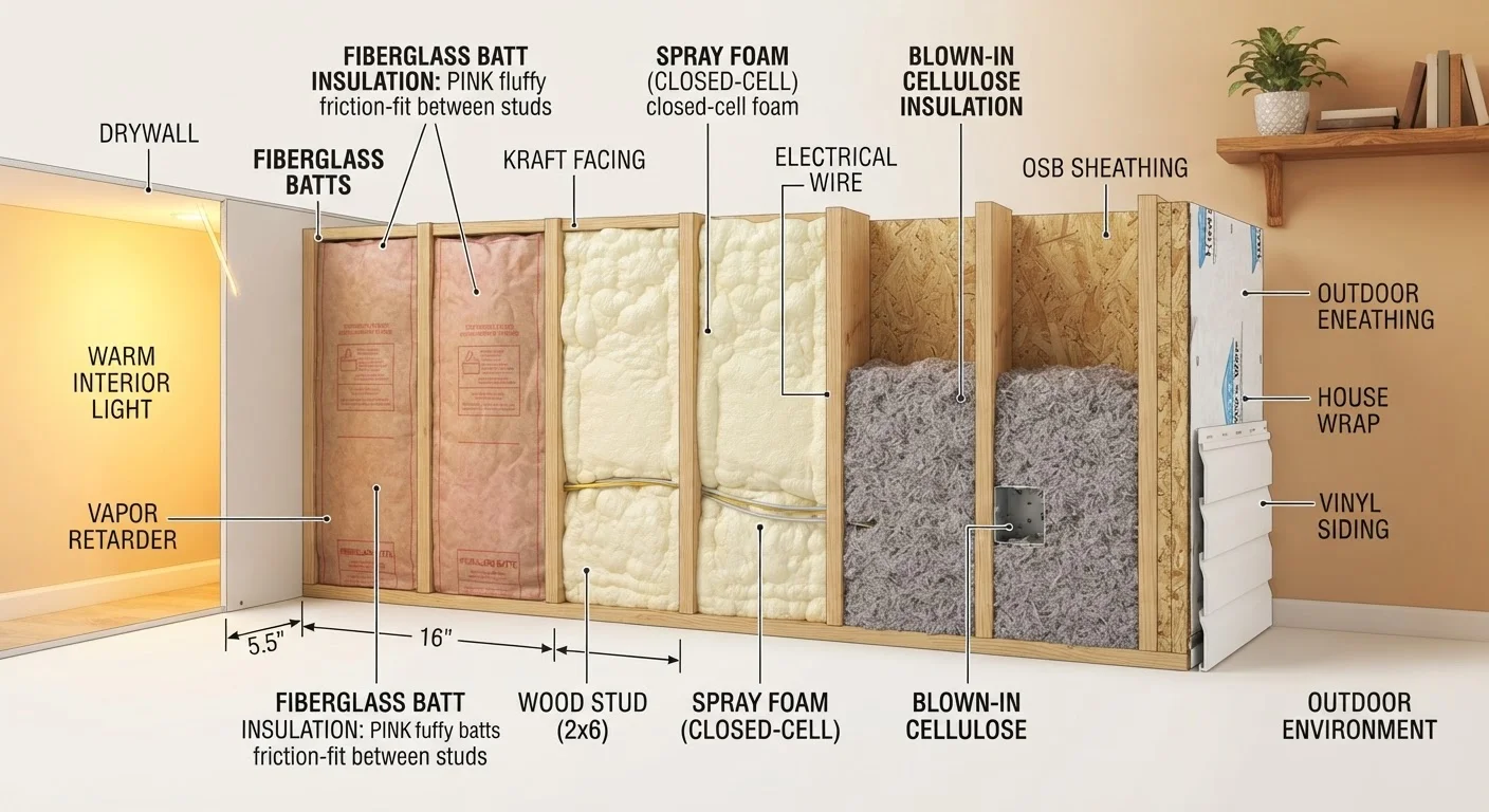 Insulation Types Compared: Fiberglass Batts, Spray Foam, and Blown-In